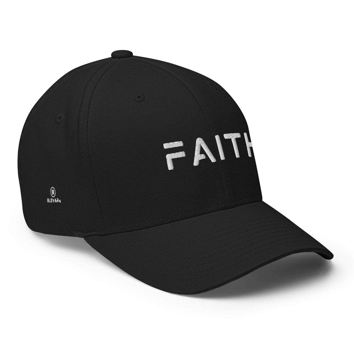 Black FAITH HAT with white lettering, stylish accessory promoting faith.