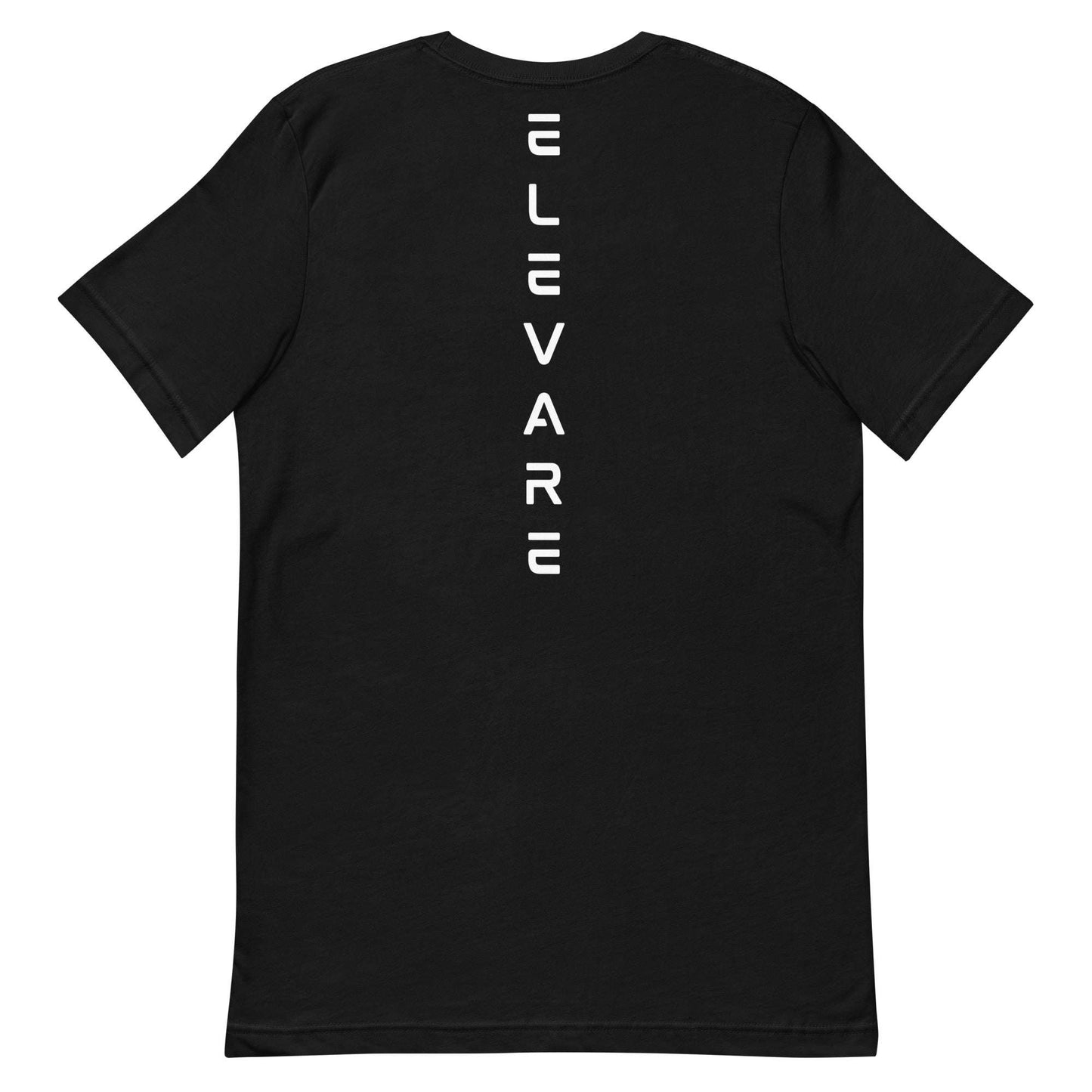 ELEVARE BACK T-SHIRT with stylish vertical logo in black, 100% cotton, ideal for workouts.
