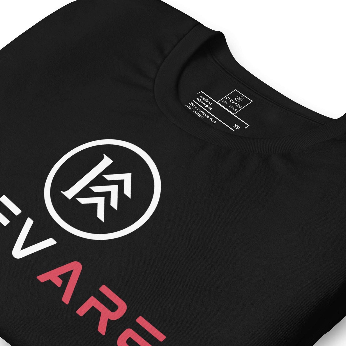 Black Elevare cotton t-shirt with logo design, "Embrace Your Heritage" theme.